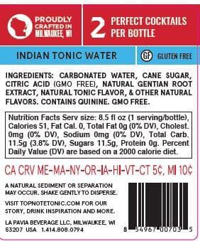 award winning indian tonic water back label with nutrition facts